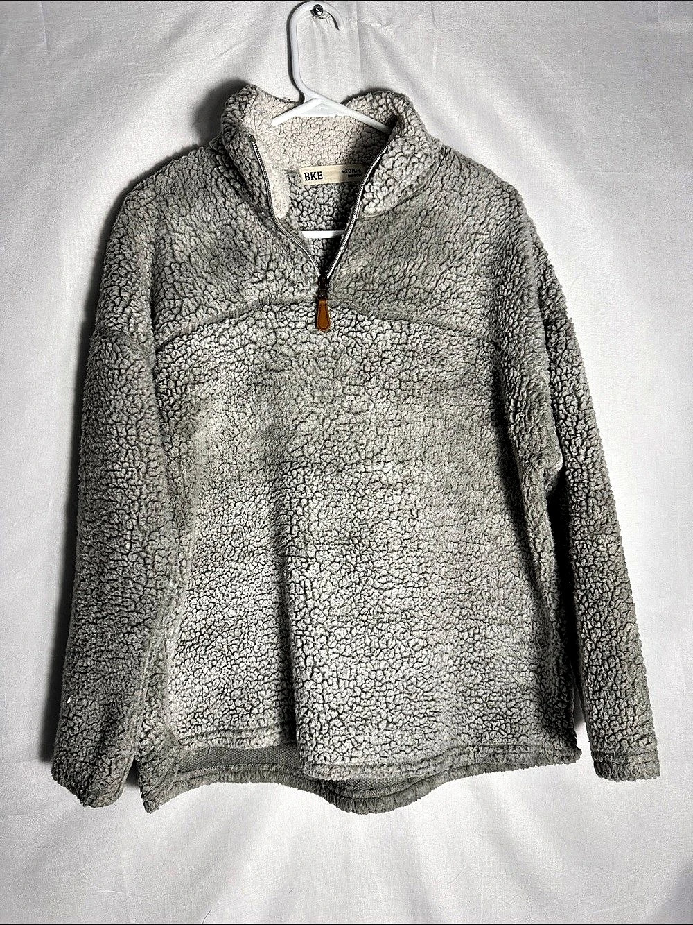 BKE Buckle Women’s Gray Quarter Zip Sherpa Teddy Fleece Pullover Size Medium
